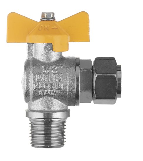 Кран шаровой газовый Tiemme 1/2 ВР(г) х 1/2 НР(ш) бабочка угловой