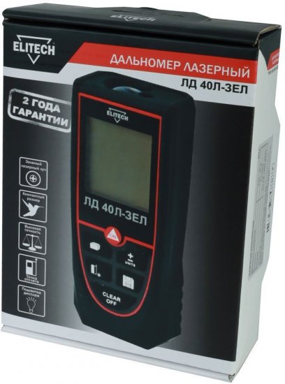 Дальномер лазерный Elitech 40Л-ЗЕЛ, 40 м