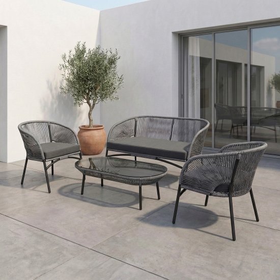 Набор садовой мебели Lazuno Lara ротанг серый столик диван кресла 2 шт.