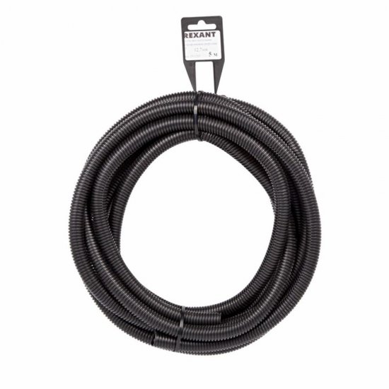 Труба гофрированная полипропилен 16 мм Rexant разрезная черная (5 м) (15-1305)
