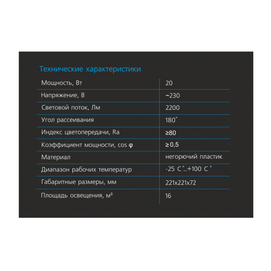 Светильник настенно-потолочный утилитарный светодиодный SBL WH 20 Вт квадрат цвет белый