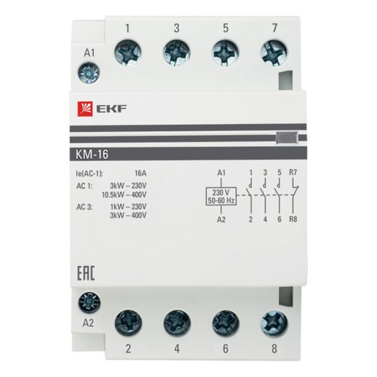 Контактор модульный EKF PROxima КМ (km-3-16-22) 230-400 В 16 А тип AC 2NО+2NC
