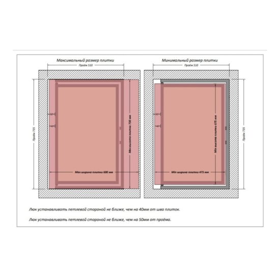 Люк ревизионный под плитку Shagma стальной 500х700 мм скрытый нажимной