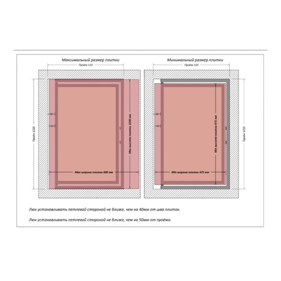 Люк ревизионный под плитку Shagma стальной 500х1000 мм скрытый нажимной