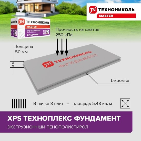 Экструдированный пенополистирол Технониколь Техноплекс Фундамент 50х580х1180 мм