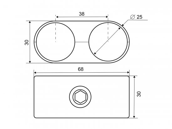 Соединитель 2-х труб параллельный ⌀25 хром