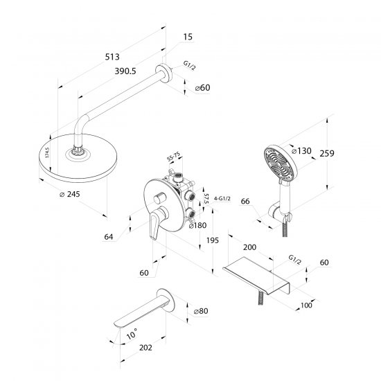 Душевая система Milardo Dale DALSB03M68 скрытого монтажа цвет хром