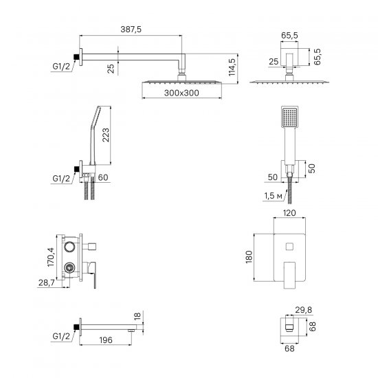 Душевая система Iddis Folk FOLBL03i68 скрытого монтажа цвет черный матовый