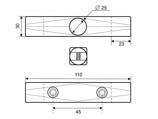 Соединитель 3-х труб ⌀25 хром