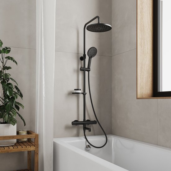 Душевая система Milardo Ideal Spa с верхним душем с лейкой с изливом черная (ILSBLTHM06)