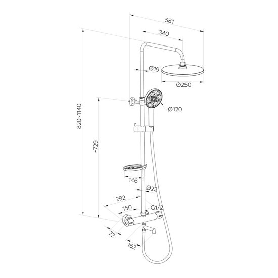 Душевая система Milardo Ideal Spa с верхним душем с лейкой с изливом черная (ILSBLTHM06)