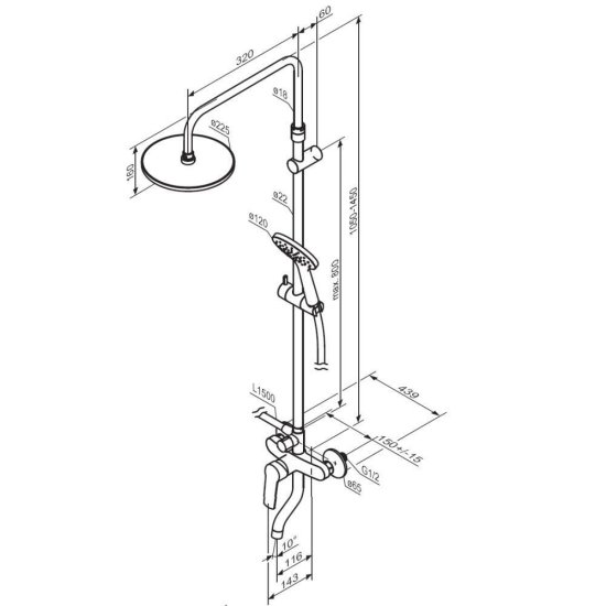 Душевая система Damixa Jupiter с верхним душем с лейкой со смесителем хром (977740000)