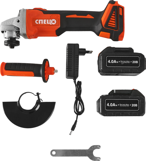 УШМ аккумуляторная бесщеточная Спец БШУ-125-18ЛИ/Б, 20 В Li-ion 2x4 Ач, 125 мм