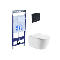 Комплект инсталляция с унитазом Aquatek Оберон безободковый с микролифтом с клавишей цвет черный
