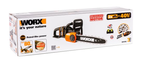Аккумуляторная пила Worx WP370E 40 В шина 35 см АКБ и ЗУ в комплекте