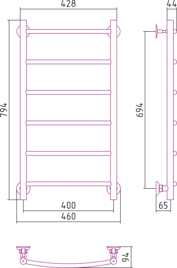 Полотенцесушитель водяной Сунержа ВПС-52П 80x40 мм нержавеющая сталь 3/4
