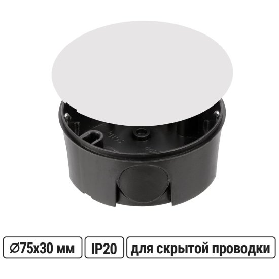 Монтажная коробка TDM ELECTRIC У195 СП D75x30 мм, крышка, IP20, инд. штрихкод