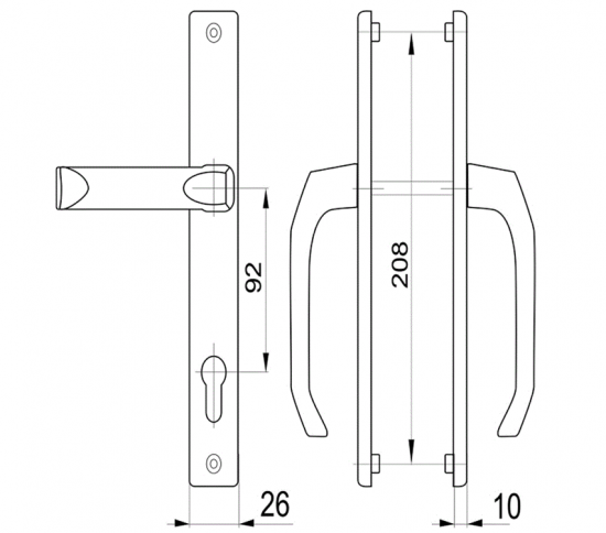 Ручка дверная для узкопрофильных замков на планке 26x92 мм, цвет коричневый
