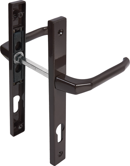 Ручка дверная для узкопрофильных замков на планке 26x85 мм, цвет коричневый