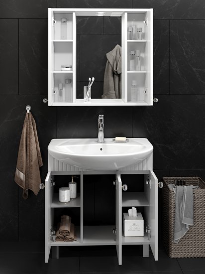 Шкаф зеркальный подвесной Роллс с подсветкой 85x72 см цвет белый