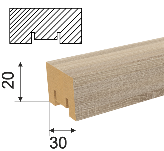 Рейка Милана 20x30x2700 мм МДФ цвет дуб сонома