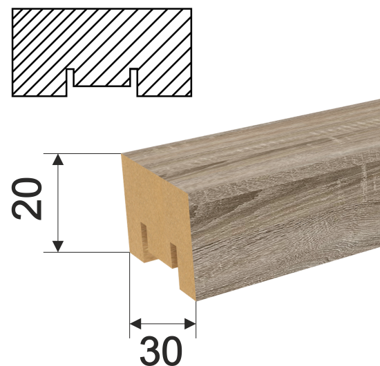 Рейка Милана 20x30x2700 мм МДФ цвет дуб винтаж