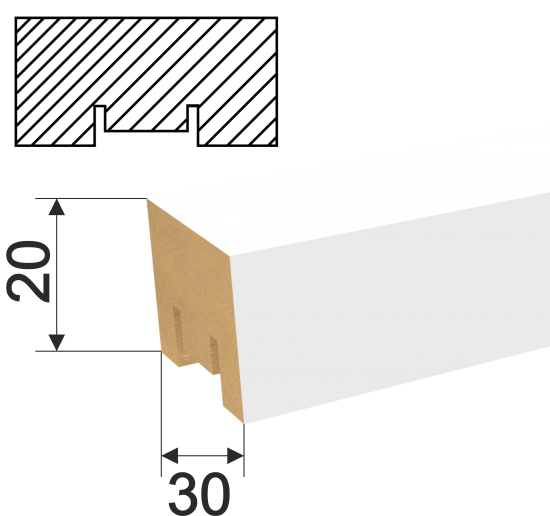 Рейка Милана 20x30x2700 мм МДФ цвет белый