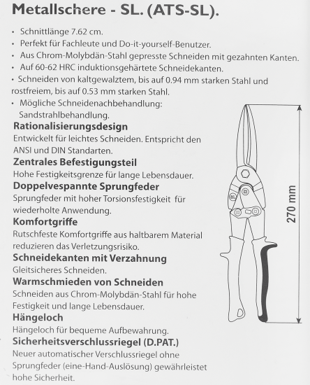 Ножницы по металлу прямой рез Gross 78329 до 0.94 мм, 270 мм