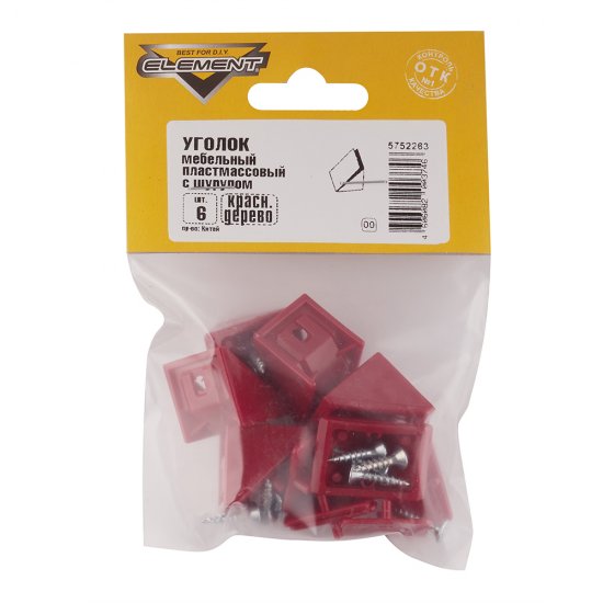 Уголок мебельный пластиковый 21х21х21 мм красное дерево с шурупом (6 шт.)