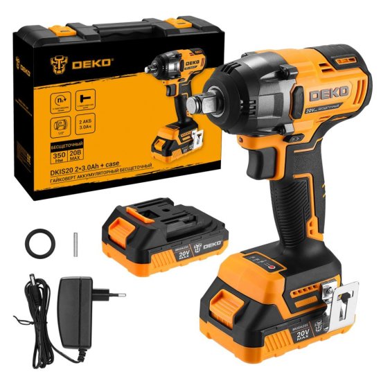 Гайковерт аккумуляторный ударный бесщеточный Deko DKIS20 063-4033, 20 В Li-Ion 2x3 Ач, 350 Нм