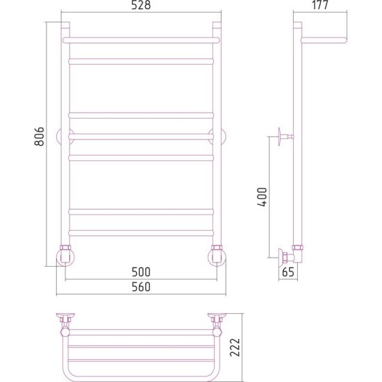 Полотенцесушитель водяной с полкой Сунержа ВПС-38 нержавеющая сталь 50x100 см