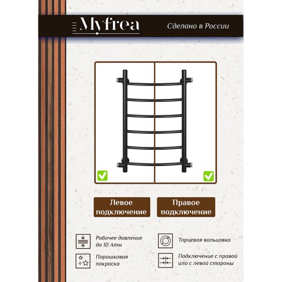 Полотенцесушитель водяной MyFrea MyLondon 700х400 мм лесенка с боковым подключением 600 мм черный
