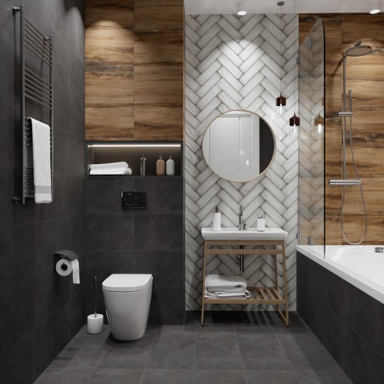 Плитка настенная Керамин Хейз 7.7x27.5 см 0.55 м² глянцевая цвет светло-серый