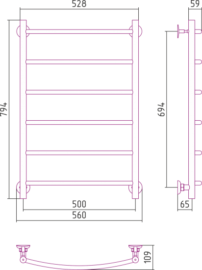 Полотенцесушитель водяной Сунержа ВПС-52П 80x50 мм нержавеющая сталь 3/4