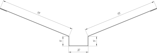 Ендова верхняя 115x30x115 мм 2 м RAL 3005 0.4 мм красный