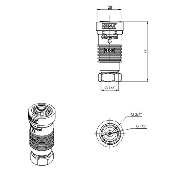 Компенсатор гидроударов Gibax 3/4 НР(ш) х 1/2 ВР(г) 8 бар (G0010)