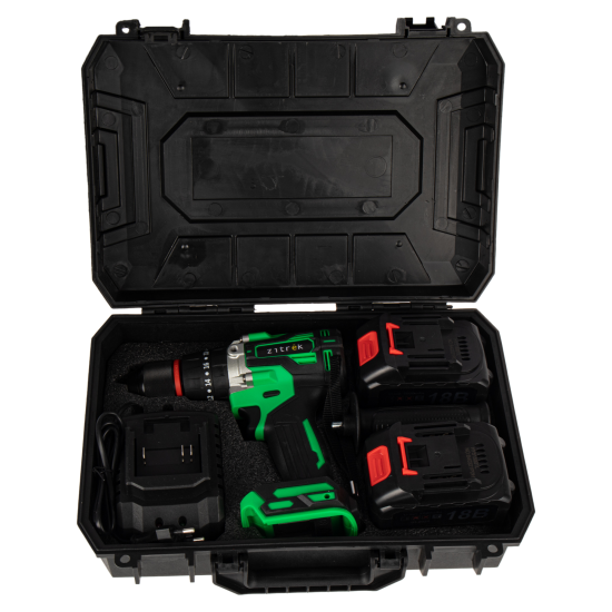 Дрель-шуруповерт аккумуляторная ударная бесщеточная Zitrek Green Impact 084-1072, 18 В Li-ion 2x5 Ач