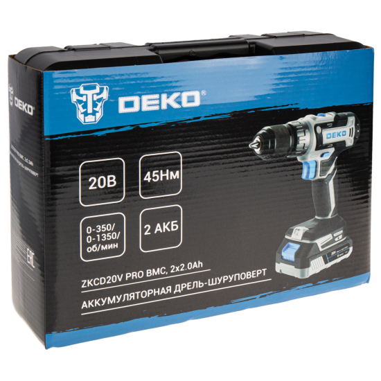 Дрель-шуруповерт аккумуляторная Deko ZKCD20V PRO 084-1005, 20 В Li-ion 2x2 Ач