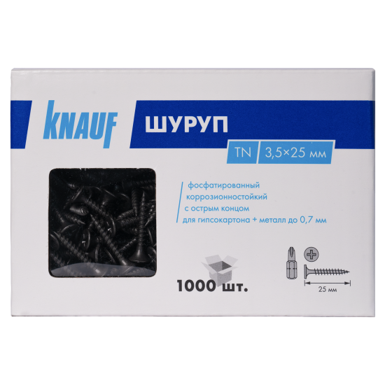 Саморезы по металлу и гипсокартону Knauf потайные острые фосфатированные 3.5x25 1000 шт.