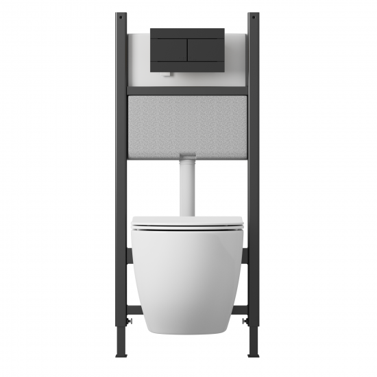 Комплект инсталляция с унитазом Oli Vikent Tornado 4 в 1 безободковый с микролифтом с клавишей Slim цвет черный