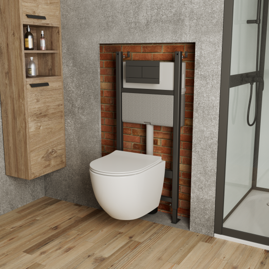 Комплект инсталляция с унитазом Oli Vikent Tornado 4 в 1 безободковый с микролифтом с клавишей Slim цвет черный