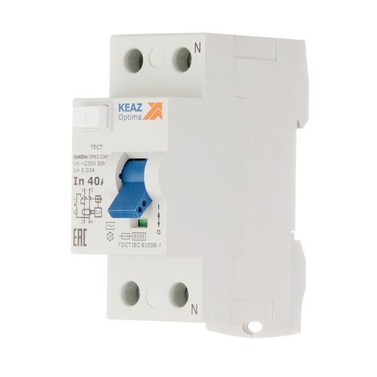 УЗО КЭАЗ OptiDin DM63 40А 1P+N тип AC 30 мА 6 кА (254176)