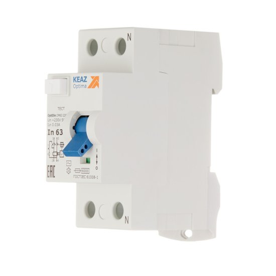УЗО КЭАЗ OptiDin DM63 63А 1P+N тип AC 30 мА 6 кА (254186)