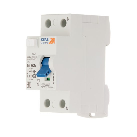 УЗО КЭАЗ OptiDin DM63 63А 1P+N тип AC 300 мА 6 кА (254188)