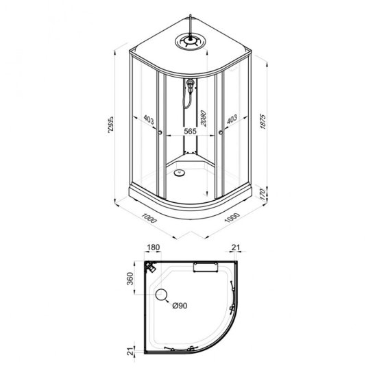 Душевая кабина Triton Ультра 100х100х228 см стекло прозрачное 4 мм со средним поддоном полукруг