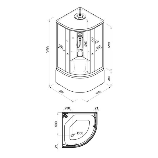 Душевая кабина Triton Ультра 90х90х216 см стекло прозрачное 4 мм с высоким поддоном полукруг
