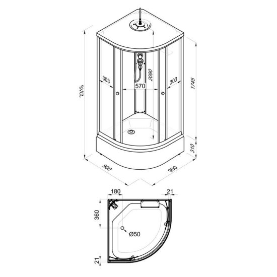 Душевая кабина Triton Ультра 90х90х231,5 см стекло прозрачное 4 мм со средним поддоном полукруг