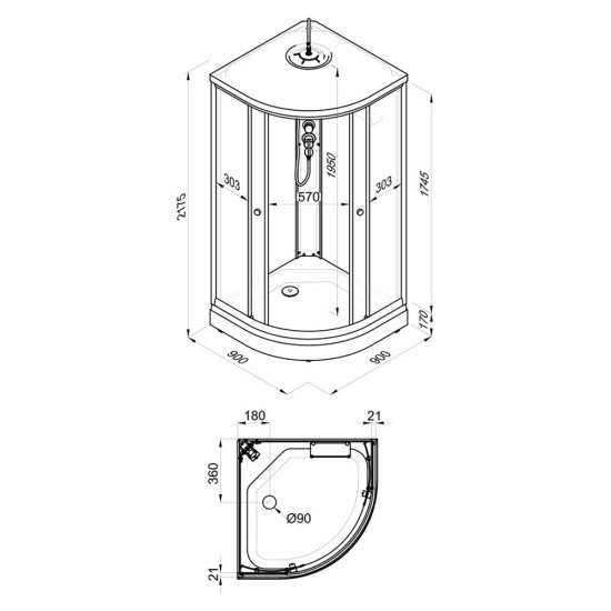 Душевая кабина Triton Ультра 90х90х215 см стекло прозрачное 4 мм с низким поддоном полукруг