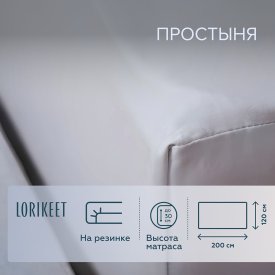 Простыня на резинке 120х200х30 см сатин серая Lorikeet Solo