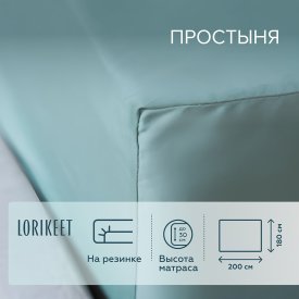 Простыня на резинке 180х200х30 см сатин шалфей Lorikeet Solo
